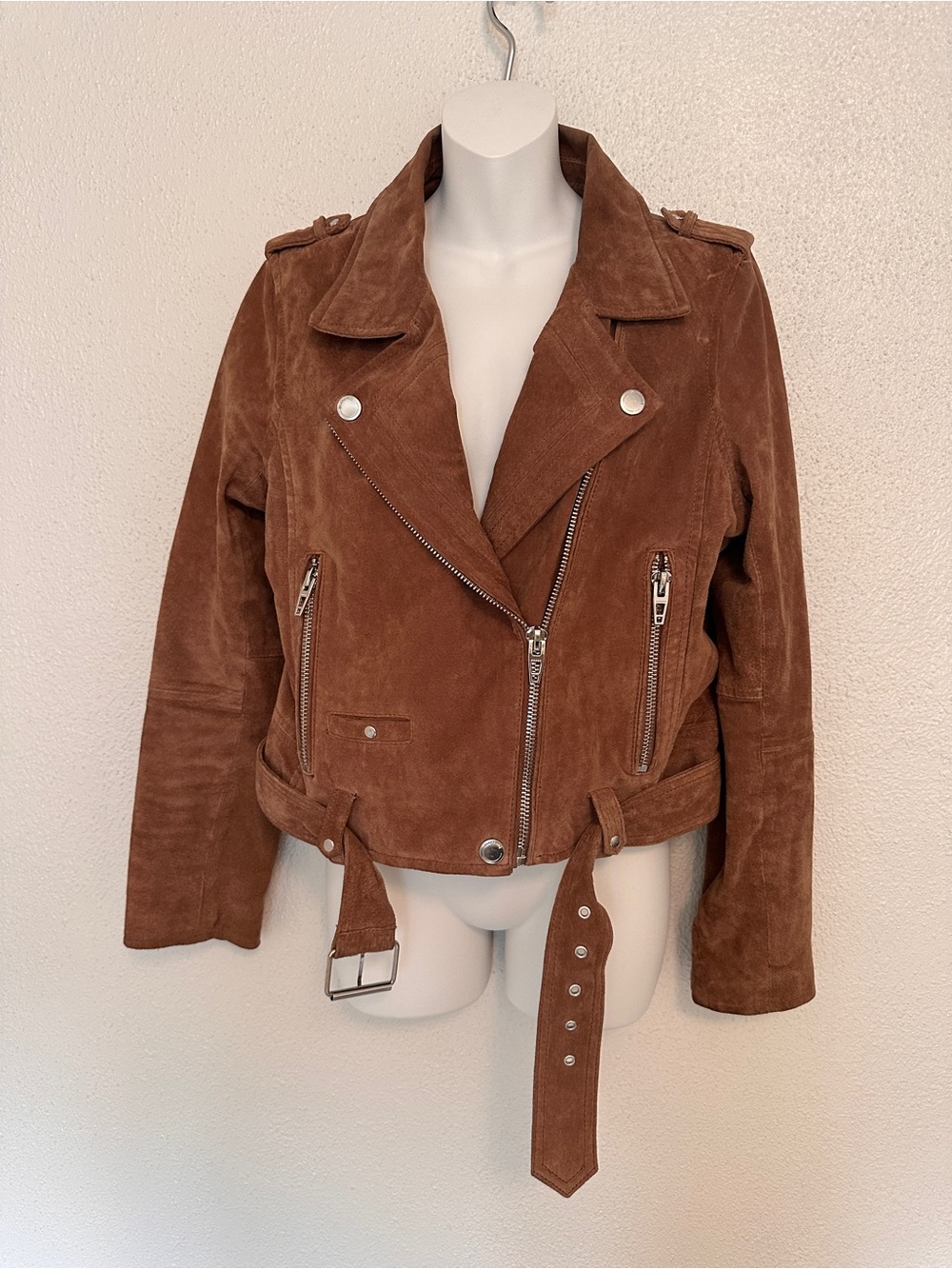 Blank NYC Brown Genuine Suede Leather Moto biker Jacket coffee bean brown L - Picture 4 of 10